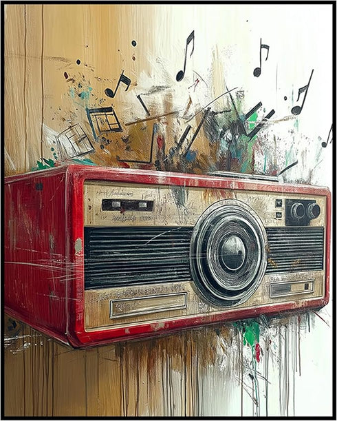 Posterizer-rustic modern art of classic boombox playing music -2-Musical Art Collection-Retro Art-Living Room Bedroom Decor- unframed wall art...
